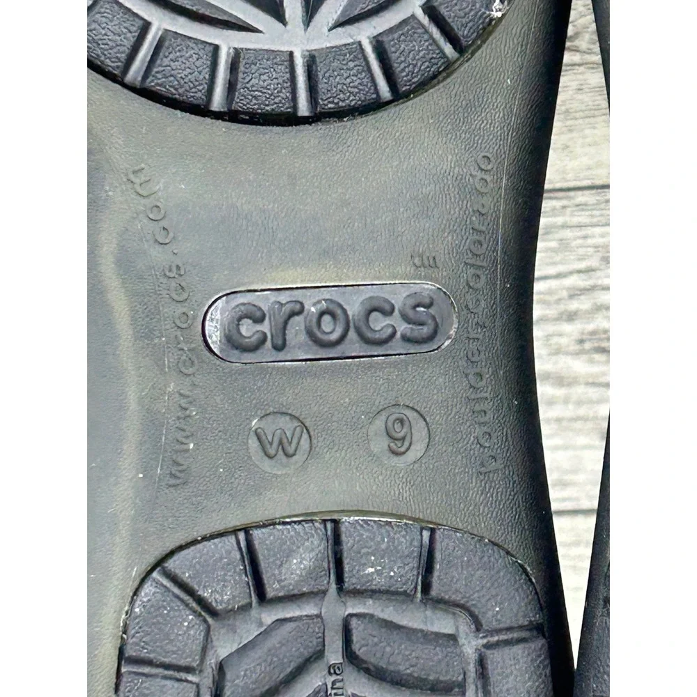 Crocs Adrina‎ III Peep Toe Wedge Sandals Army Green Black Womens 9 14937